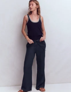 Boden Pantalons-Pantalon Islington en lin Bleu marine