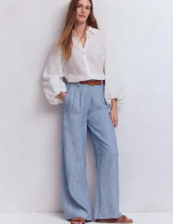 Boden Pantalons-Pantalon Kensington en lin Chambray Bleu