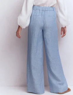 Boden Pantalons-Pantalon Kensington en lin Chambray Bleu