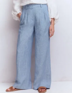 Boden Pantalons-Pantalon Kensington en lin Chambray Bleu