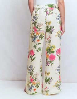 Boden Pantalons|Ensembles Assortis-Pantalon Kensington en lin Ivoire, motif Delicate Blossom