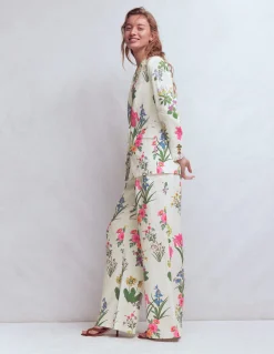 Boden Pantalons|Ensembles Assortis-Pantalon Kensington en lin Ivoire, motif Delicate Blossom