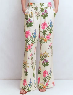 Boden Pantalons|Ensembles Assortis-Pantalon Kensington en lin Ivoire, motif Delicate Blossom