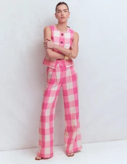 Boden Pantalons|Ensembles Assortis-Pantalon Kensington en lin Punch rose, vichy