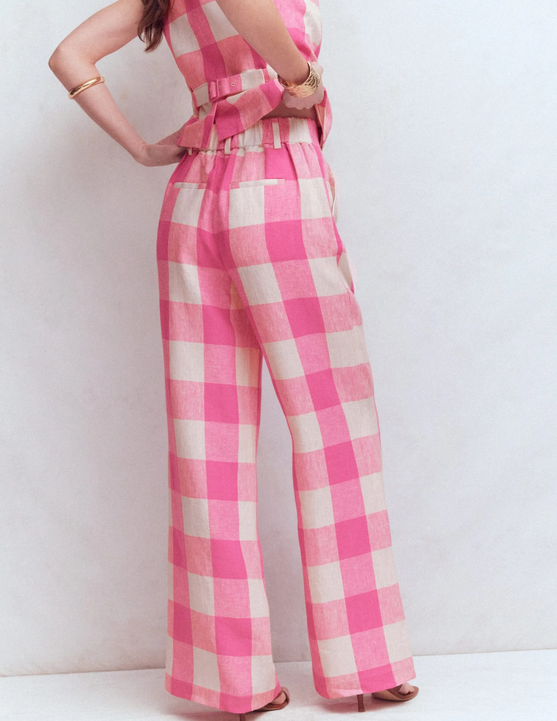 Boden Pantalons|Ensembles Assortis-Pantalon Kensington en lin Punch rose, vichy