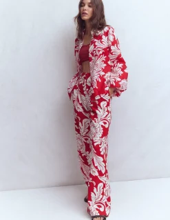 Boden Pantalons|Ensembles Assortis-Pantalon Kensington en lin Salsa, motif Decorative Blossom