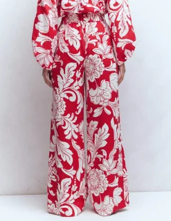 Boden Pantalons|Ensembles Assortis-Pantalon Kensington en lin Salsa, motif Decorative Blossom