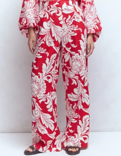 Boden Pantalons|Ensembles Assortis-Pantalon Kensington en lin Salsa, motif Decorative Blossom