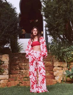 Boden Pantalons|Ensembles Assortis-Pantalon Kensington en lin Salsa, motif Decorative Blossom