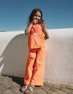 Boden Pantalons|Ensembles Assortis-Pantalon large Vichy orange/ivoire