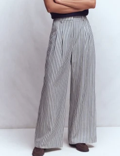 Boden Pantalons|Ensembles Assortis-Pantalon large Kensington Bleu et Ivoire à Rayures