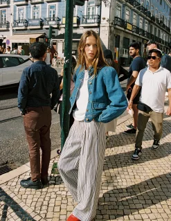 Boden Pantalons|Ensembles Assortis-Pantalon large Kensington Bleu et Ivoire à Rayures