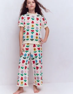 Boden Pantalons|Ensembles Assortis-Pantalon évasé en maille Motif Sunflower Garden écru chiné