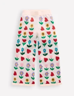Boden Pantalons|Ensembles Assortis-Pantalon évasé en maille Motif Sunflower Garden écru chiné