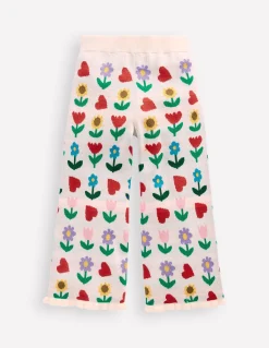 Boden Pantalons|Ensembles Assortis-Pantalon évasé en maille Motif Sunflower Garden écru chiné