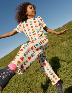 Boden Pantalons|Ensembles Assortis-Pantalon évasé en maille Motif Sunflower Garden écru chiné