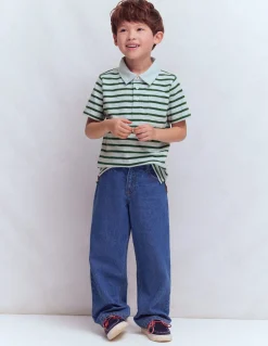 Boden Tops & T-Shirts-Polo flammé Bleu brumeux/vert pin