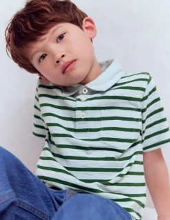 Boden Tops & T-Shirts-Polo flammé Bleu brumeux/vert pin