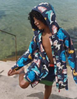 Boden Maillots & Tenues De Plage-Poncho en éponge à fermeture zippée Requins bleu marine universitaire