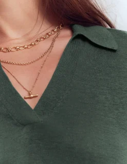 Boden Pulls & Gilets-Pull à col Agnes en lin Jaspe vert