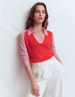 Boden Pulls & Gilets-Pull à col Agnes en lin Corail hâlé/rose formica