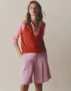 Boden Pulls & Gilets-Pull à col Agnes en lin Corail hâlé/rose formica
