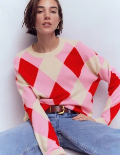 Boden Cachemire|Pulls & Gilets-Pull Anastasia en cachemire Motif Argyle rouge et rose