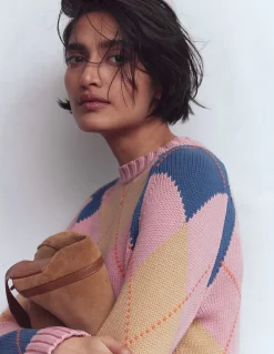 Boden Pulls & Gilets-Pull Camilla en coton à motif argyle Motif argyle rose