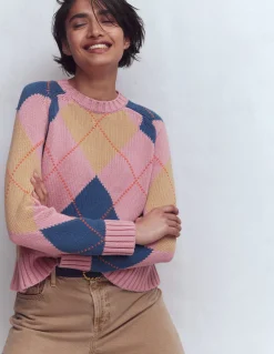 Boden Pulls & Gilets-Pull Camilla en coton à motif argyle Motif argyle rose