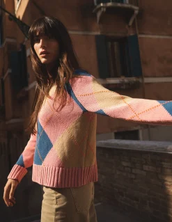 Boden Pulls & Gilets-Pull Camilla en coton à motif argyle Motif argyle rose