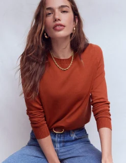 Boden Tenues De Travail|Pulls & Gilets-Pull col rond Emilia en coton Marron châtaigne grillée