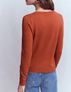 Boden Tenues De Travail|Pulls & Gilets-Pull col rond Emilia en coton Marron châtaigne grillée