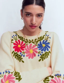 Boden Pulls & Gilets-Pull Davina à manches bouffantes Broderie ivoire