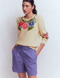 Boden Pulls & Gilets-Pull Davina à manches bouffantes Broderie ivoire