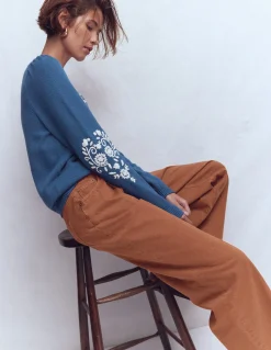 Boden Pulls & Gilets-Pull Davina à manches bouffantes Broderie bleu denim