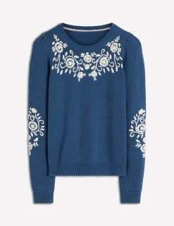 Boden Pulls & Gilets-Pull Davina à manches bouffantes Broderie bleu denim