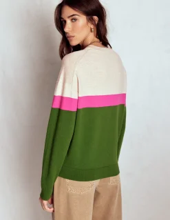 Boden Pulls & Gilets-Pull décontracté Lara en coton Vert jardin intérieur / achillée rose