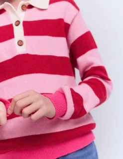 Boden Pulls & Gilets-Pull de rugby en maille Rayé porto/rose