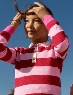 Boden Pulls & Gilets-Pull de rugby en maille Rayé porto/rose