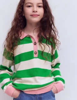 Boden Pulls & Gilets-Pull de rugby en maille Vert petit pois/écru chiné