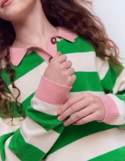 Boden Pulls & Gilets-Pull de rugby en maille Vert petit pois/écru chiné