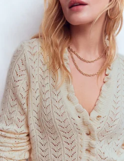 Boden Pulls & Gilets-Pull Eloise à col tunisien et volants Ivoire chaud