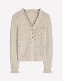 Boden Pulls & Gilets-Pull Eloise à col tunisien et volants Ivoire chaud