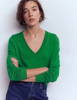 Boden Tenues De Travail|Pulls & Gilets-Pull Emilia à col V en coton Émeraude Intense
