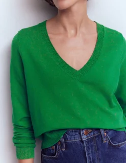 Boden Tenues De Travail|Pulls & Gilets-Pull Emilia à col V en coton Émeraude Intense