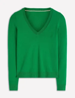 Boden Tenues De Travail|Pulls & Gilets-Pull Emilia à col V en coton Émeraude Intense