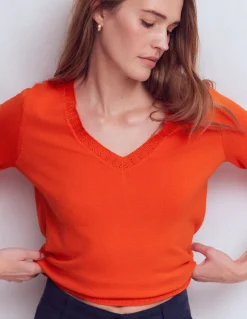 Boden Tenues De Travail|Pulls & Gilets-Pull Emilia à col V en coton Orange coucher de soleil