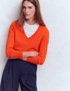 Boden Tenues De Travail|Pulls & Gilets-Pull Emilia à col V en coton Orange coucher de soleil