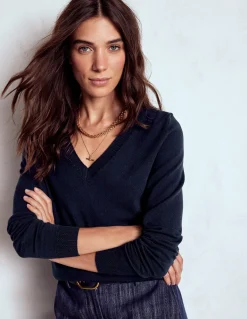 Boden Tenues De Travail|Pulls & Gilets-Pull Emilia à col V en coton Bleu Marine
