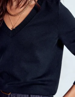 Boden Tenues De Travail|Pulls & Gilets-Pull Emilia à col V en coton Bleu Marine